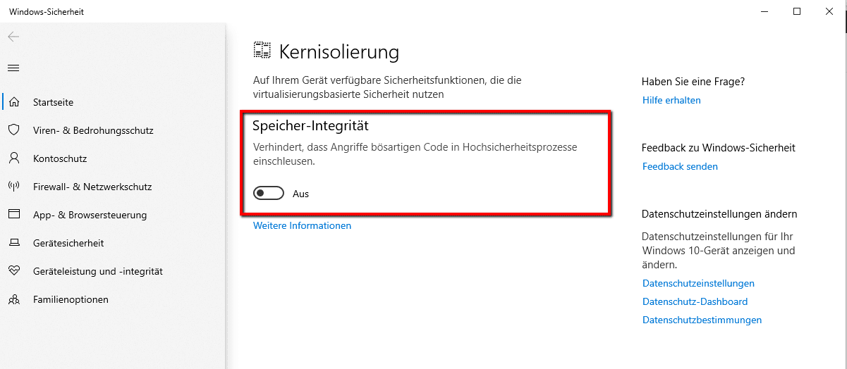 Windows 10 Speicher integrit